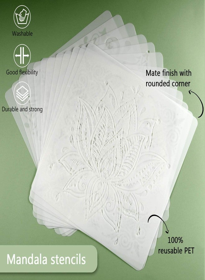 Zonon 12 Pieces 12 x 12 Inch Large Reusable Stencil Mandala Stencil Laser Cutting Painting Template for Floor Wall Tile Fabric Furniture Stencils Painting - Image 5